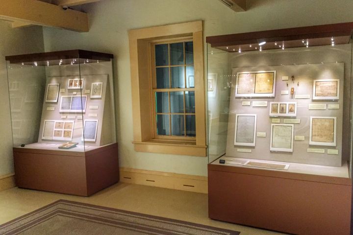 a kitchen with a large window